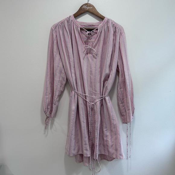 J. Crew Cotton Poplin Mini Dress Stripe Pink Tie Waist Size M/L BI634 Summer ‘22 - Picture 2 of 9